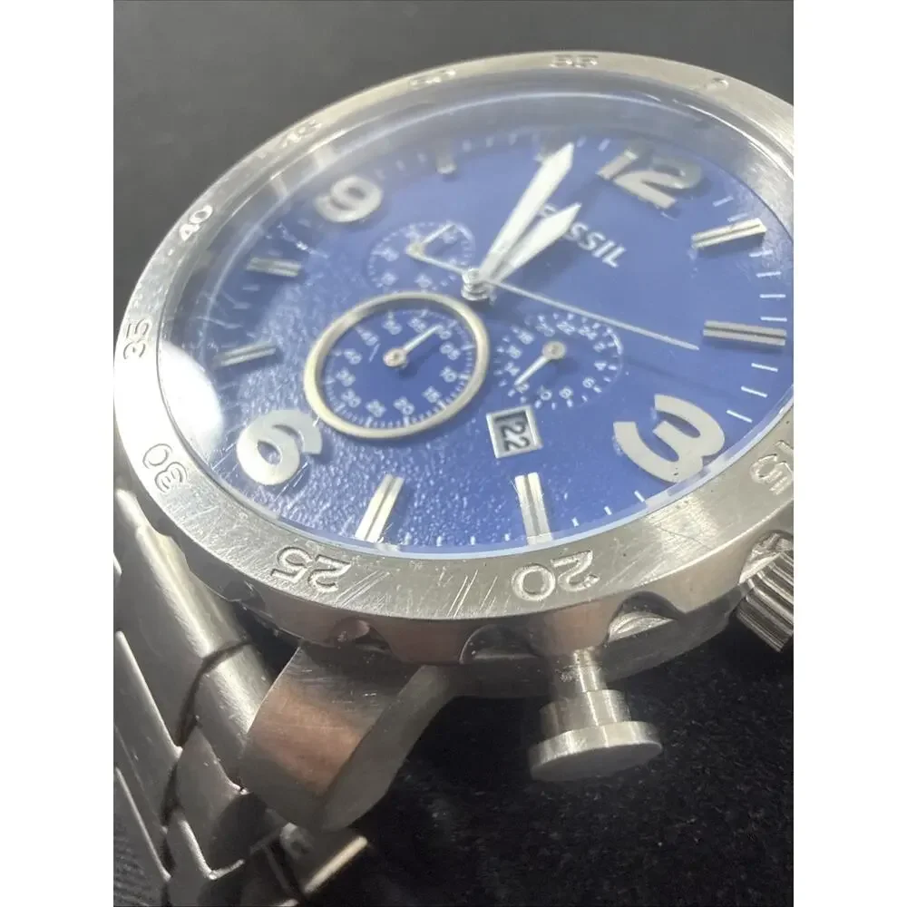 MEN FOSSIL JR-1445 New Battery 50mm Case 6.25” Band Blue Dial Chronograph (B31)